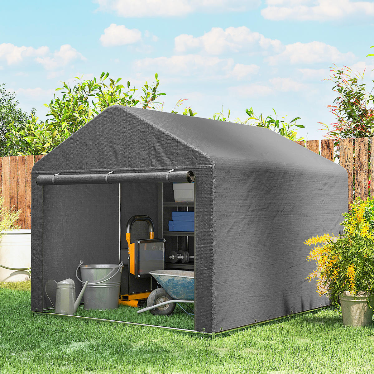 GARTENHAUS Fahrradschuppen, Reißverschlusstür, wasserdicht, UV-beständig 2,4 x 2 x 2 m ,grau - Hellgrau, Metall (200/183/238cm) - Vallsero