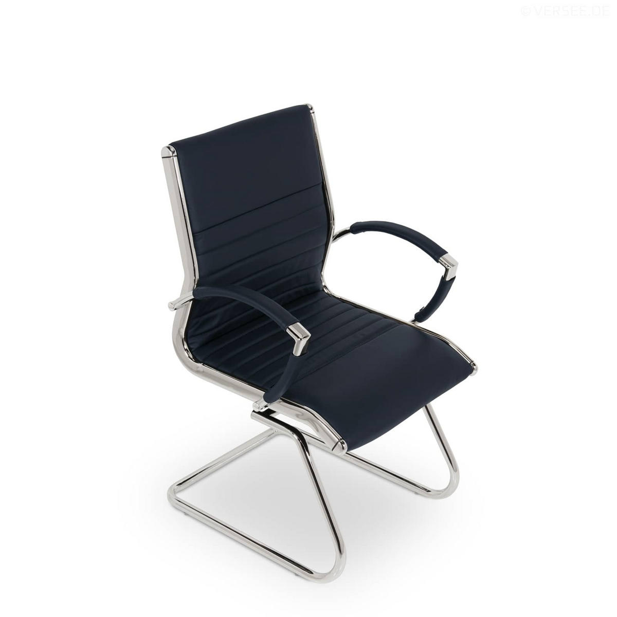 BESUCHERSTUHL Montreal Echtleder Dunkelblau – ergonomisch, 150 kg belastbar - Dunkelblau, Leder/Metall (60/95/60cm) - Versee