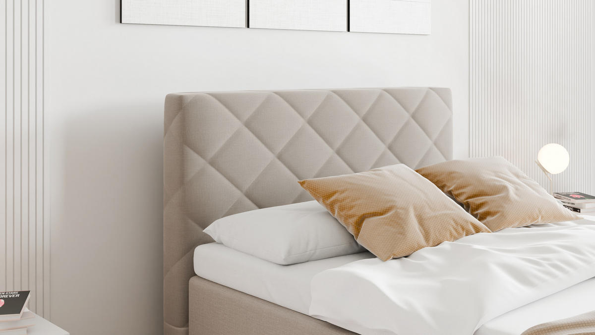 BOXBETT Diamaro 120x200 cm mit Bettkasten und Topper - Dunkelbeige - Beige, Holz (120/215cm) - Panda Möbel