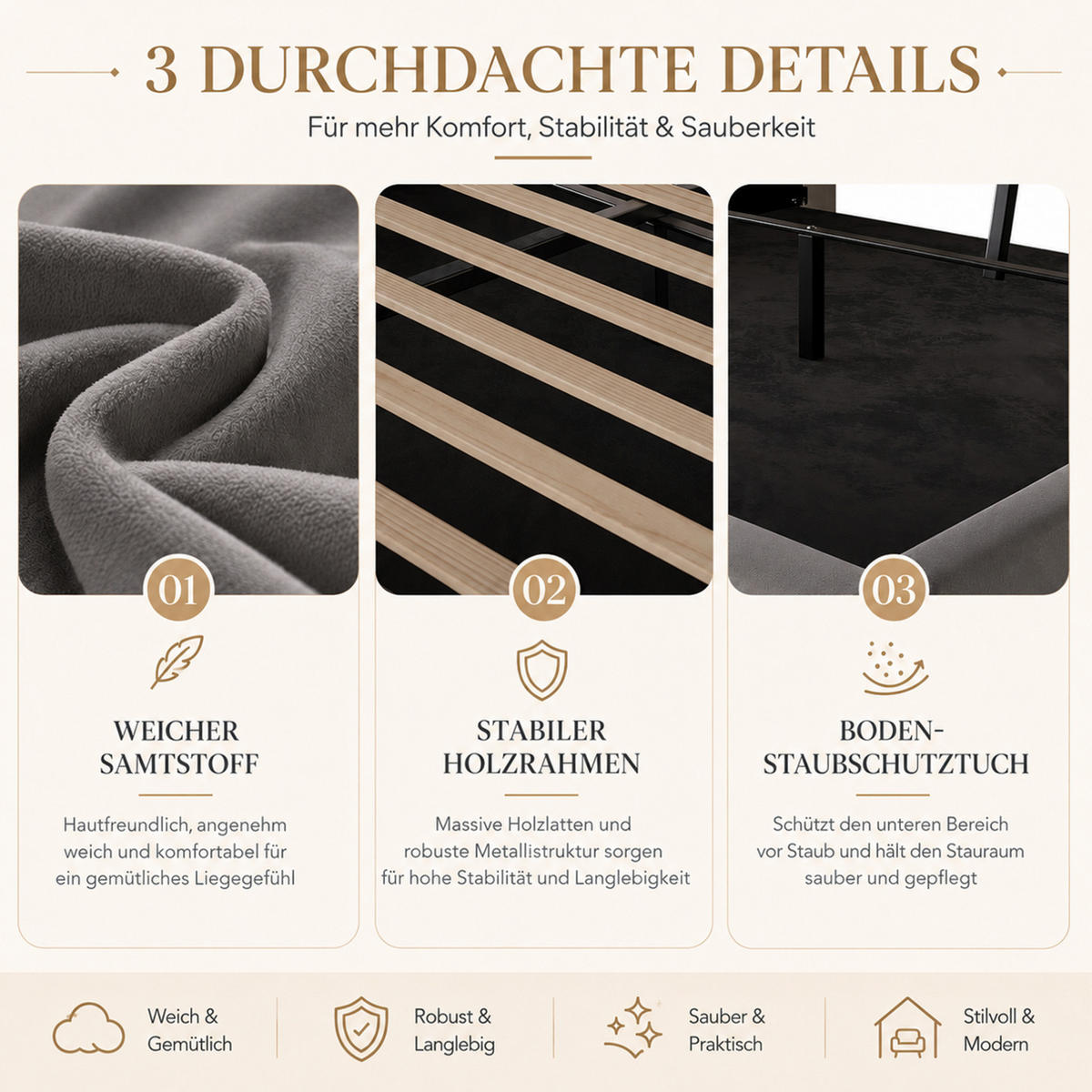 POLSTERBETT aus Samt 160x200 cm Dunkelgrau mit LED-Beleuchtung, USB-C, Bettkasten und Lattenrost - Dunkelgrau, Textil (160/200cm) - Modfu