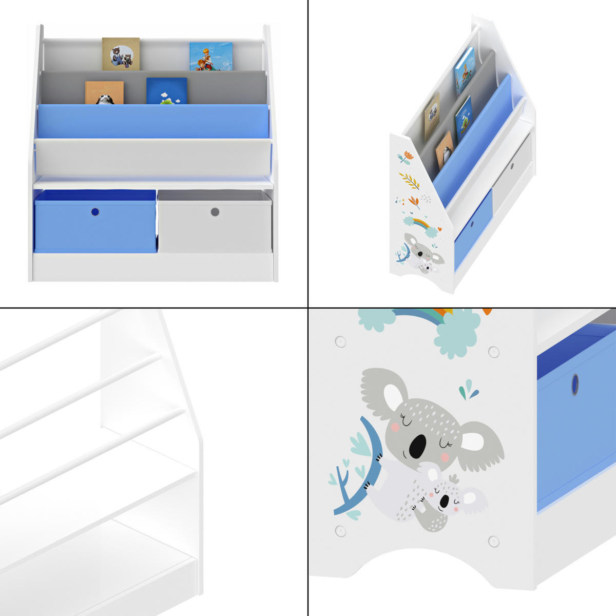 KINDERREGAL Neda - Blau/Weiß, Holzwerkstoff/Textil (71/74/23cm) - [en.casa]