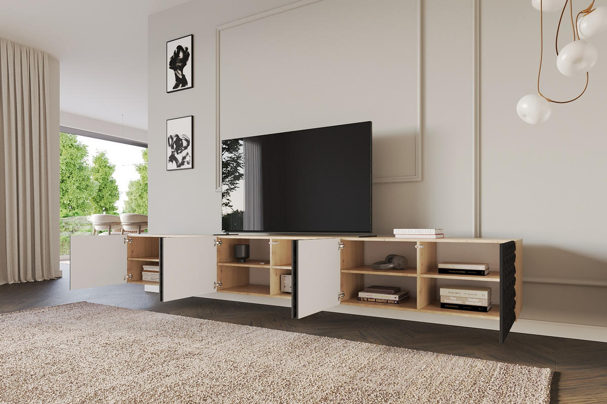 LOWBOARD VIRA-W 3x100x40x41 cm - Artisan / Schwarz - Schwarz, Holzwerkstoff (300/40/41cm) - ALTDECOR