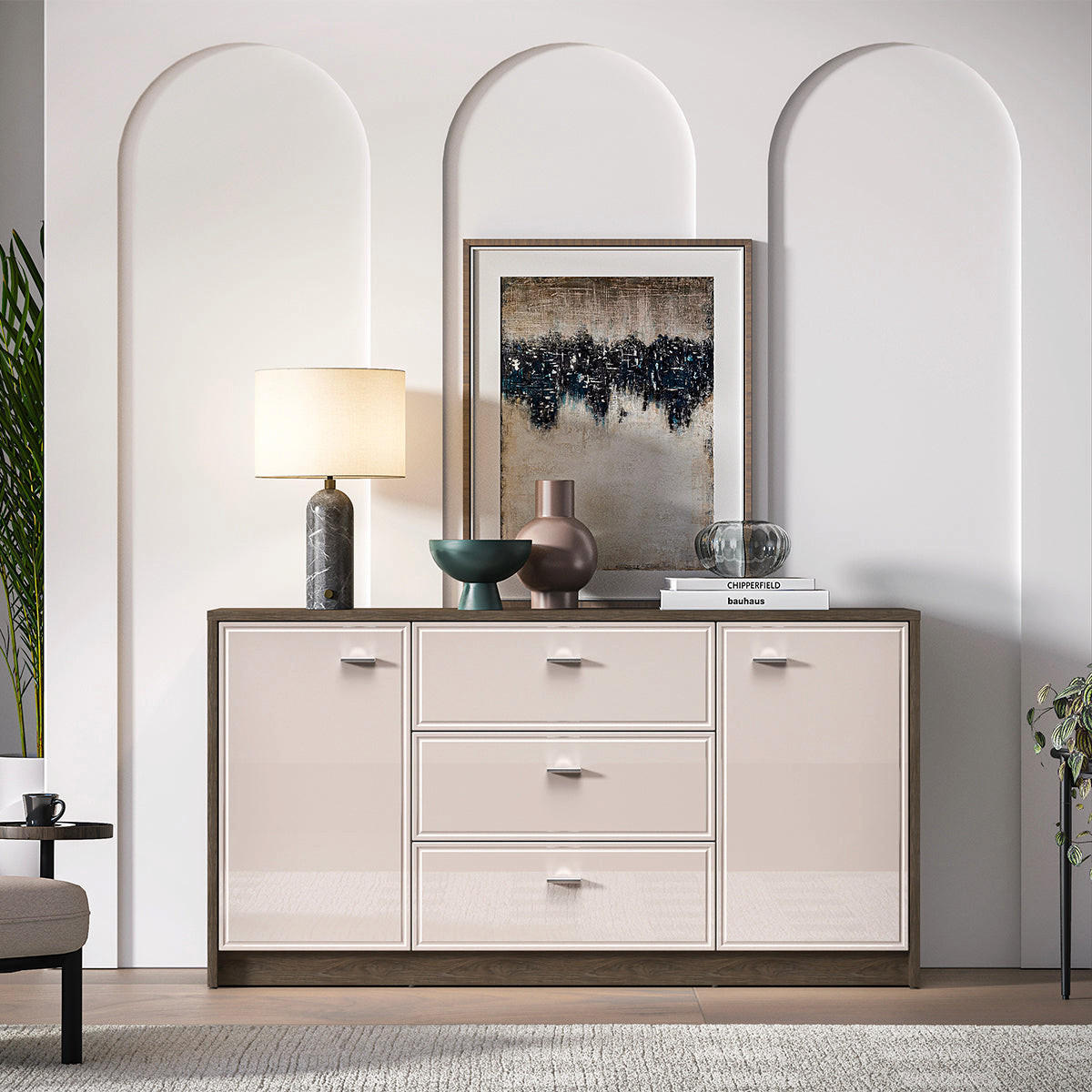 SIDEBOARD Kaius Kaschmir und Dunkles Holz - Beige, Holzwerkstoff (160/84.9/40cm) - Petits-meubles