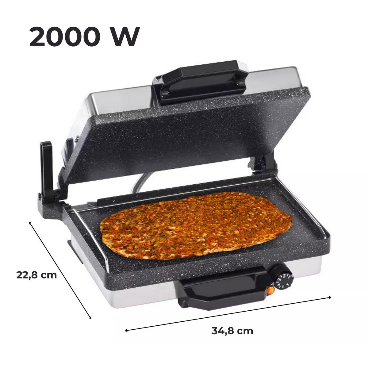 KONTAKTGRILL 3 in 1 Multigrill Granit mit Kasserolle - Grau, Metall (22.8/9/34.8cm)