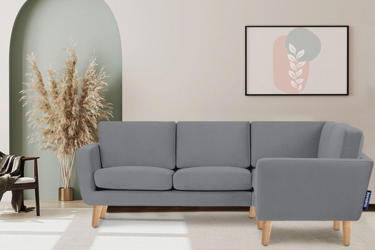 ECKSOFA-RECHTS TAGIO 3/4 Sitzer, grau - Braun/Grau, Buchenholz/Textil (220/181cm) - KONSIMO®