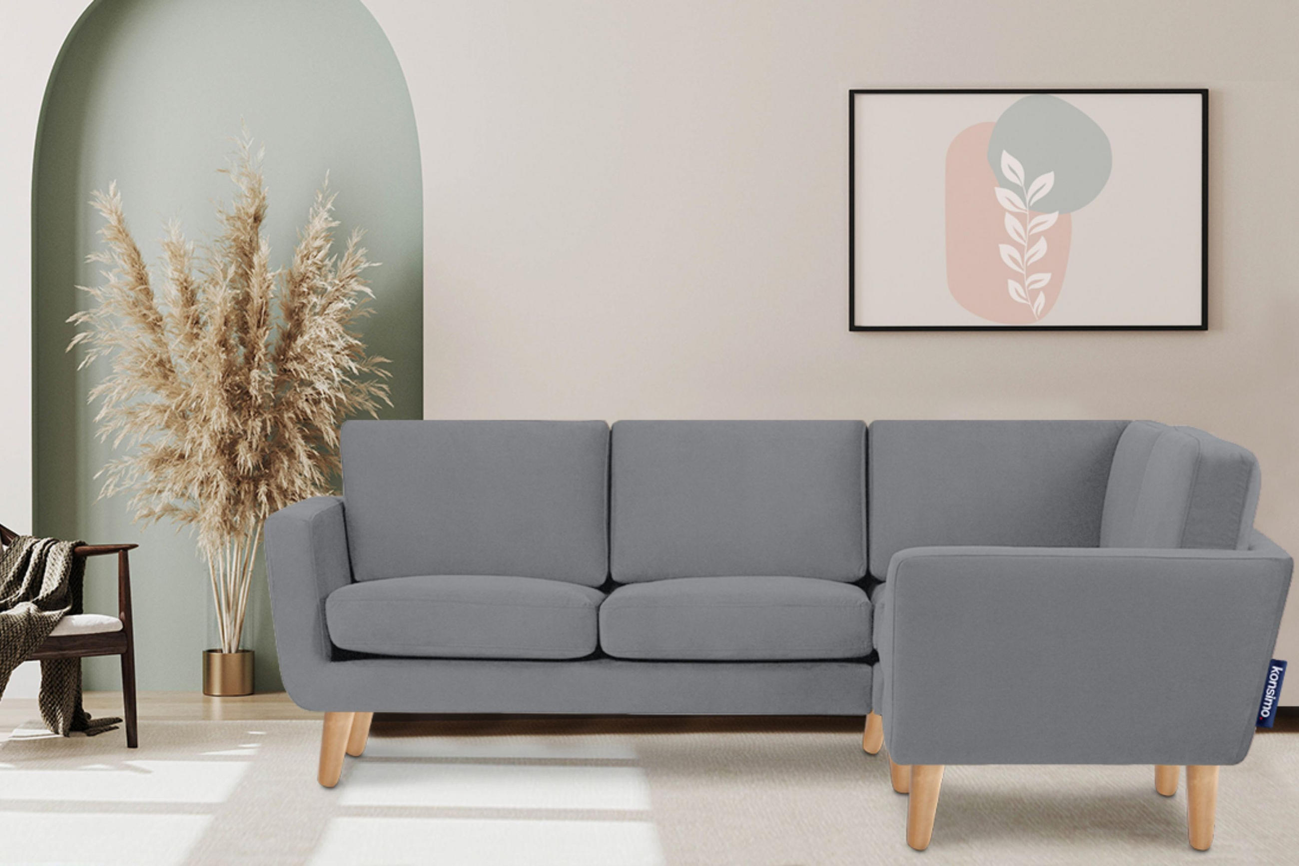 Thumbnail - Konsimo® Ecksofa-Rechts, Grau, Textil, L-Form, 220x181 cm, FSC 100%, Hergestellt in Europa, Wohnzimmer, Sofas & Couches,...