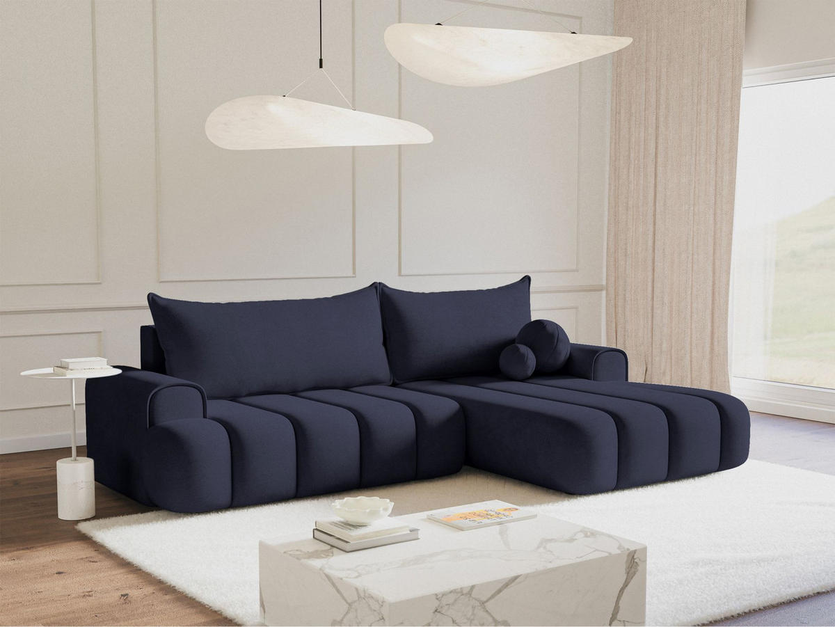 ECKSOFA Dandelino Marineblau mit Samtbezug, rechts - Schwarz/Dunkelblau, Kunststoff/Textil (275/168cm) - Selsey