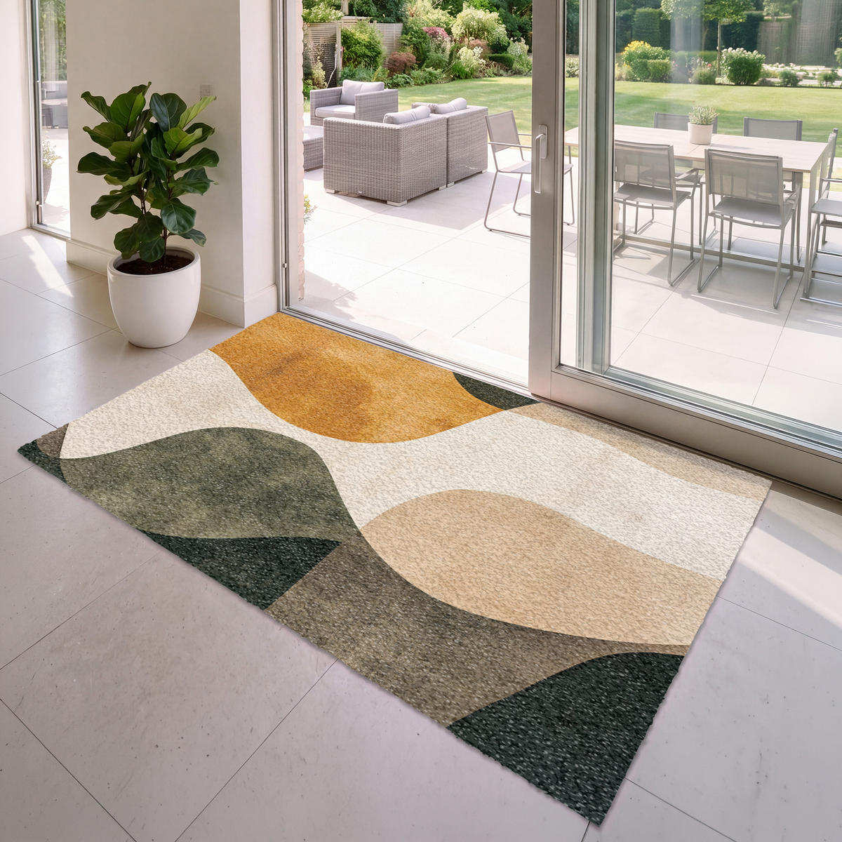 FUSSMATTE Formen - Ockergelb - Abstrakt Flurteppich 180x120 cm - Multicolor, Kunststoff (180/120cm) - MuchoWow
