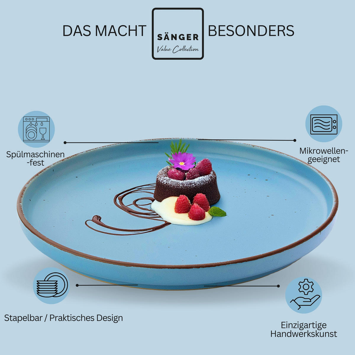DESSERTTELLER BOMBAY SKY SHADES - 4 teilig aus Steingut - Blau/Grau, Stein (20.5cm) - Sänger