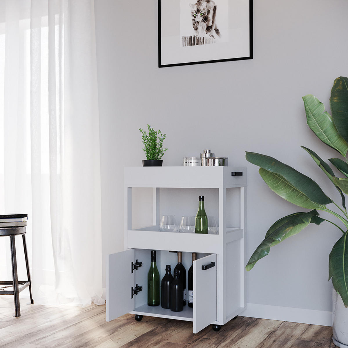 POJÍZDNÝ KONTEJNER Simon Bílá - bílá, kompozitní dřevo (60/88.7/40.2cm) - Vicco