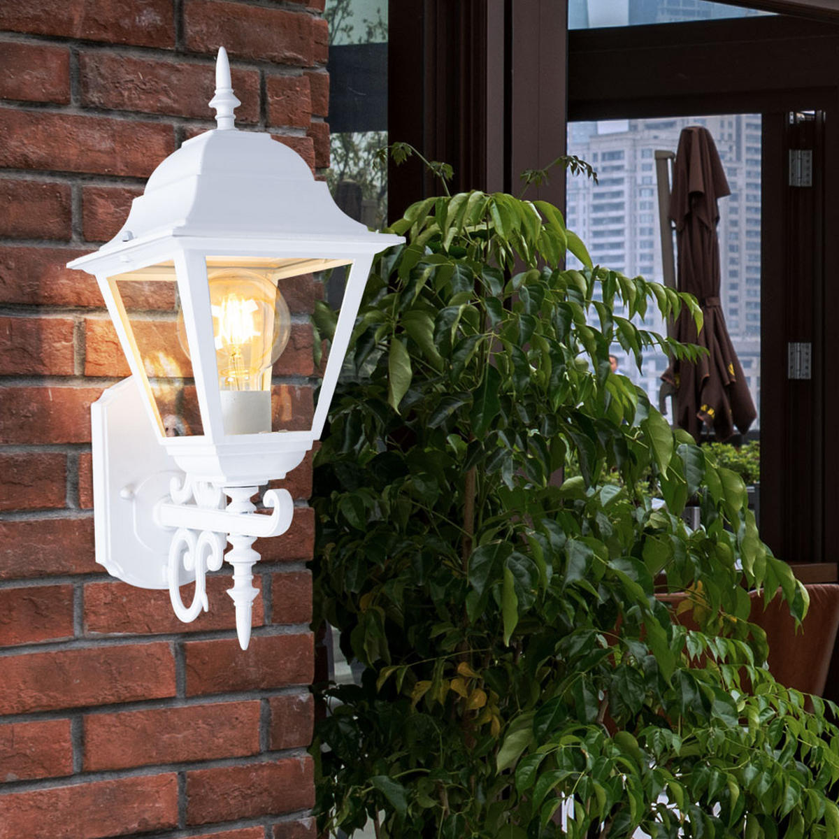 LED AUSSENWANDLEUCHTE Laterne Alu Weiß - Weiß, Glas (24.5/18.5/44.5cm)