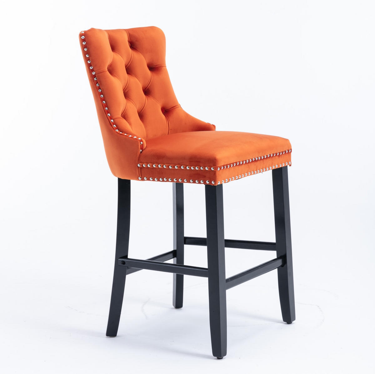 BARHOCKER mit hoher Rückenlehne Samt Orange 2er-Set - Orange, Holz (50/103/60cm) - Meubliv