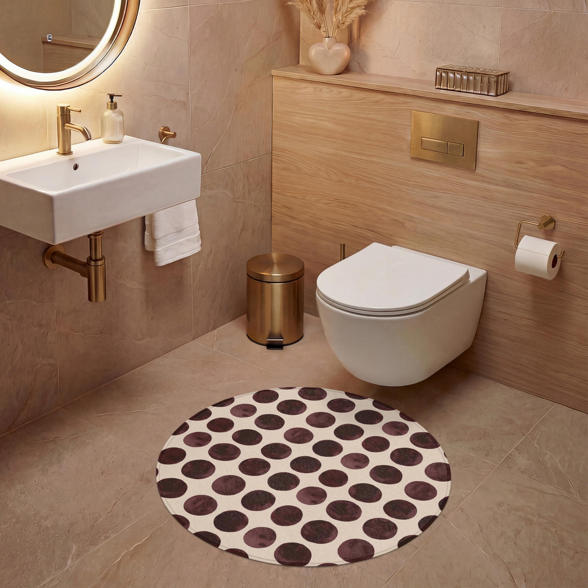 WC PŘEDLOŽKA Puntíky - Vzor - Hnědý 70x70 cm - bordeaux, textil/plast (70/1cm) - OnlyWow