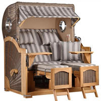 STRANDKORB Düne Grande Bullauge Teak PE Grey Dessin 537 - Braun/Grau, Metall (142/170/95cm) - Mr. Deko