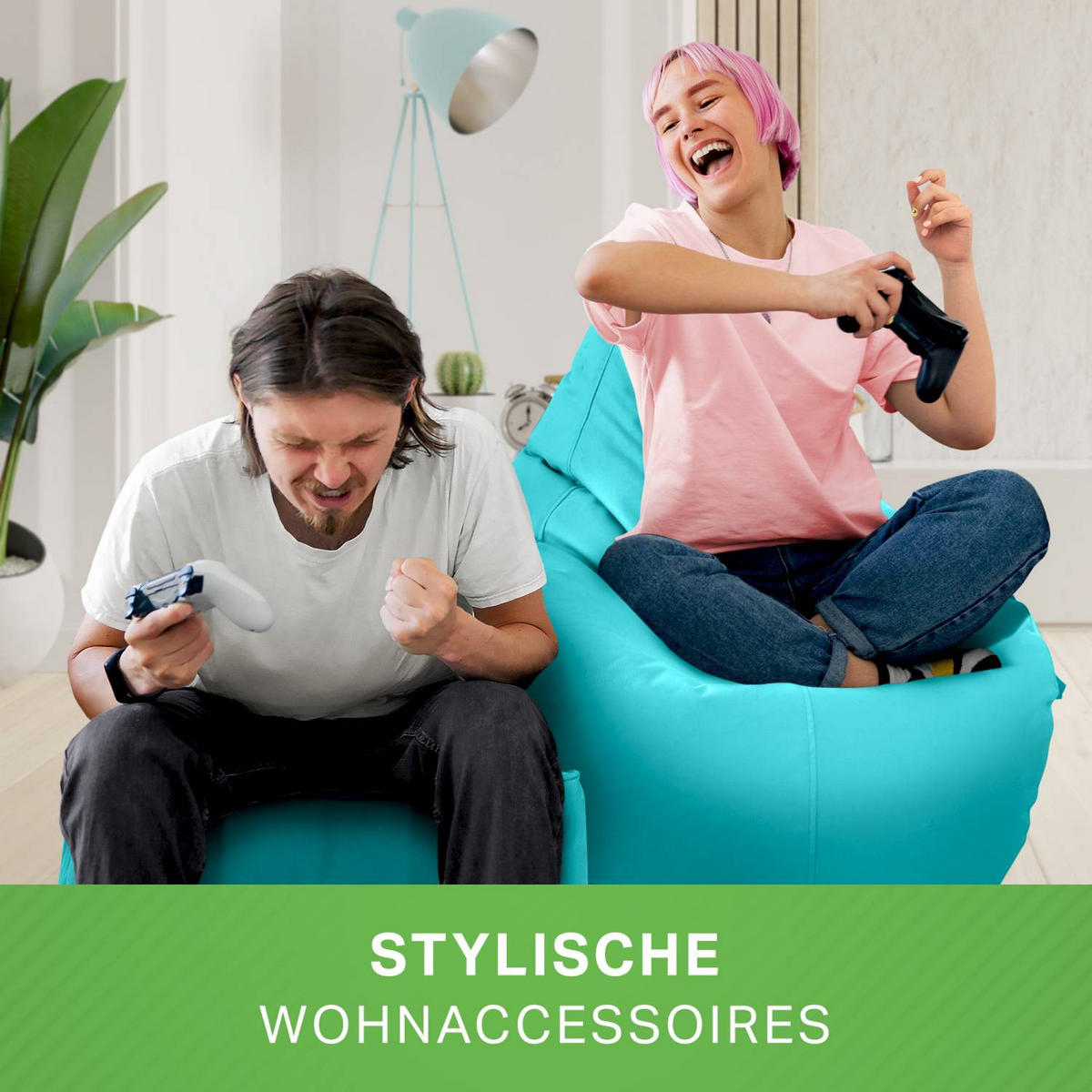 SITZSACK + Hocker "Cozy+Cube" 2er Set - Türkis, Textil (70/90/80cm) - Green Bean