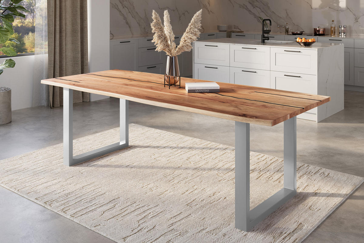 ESSTISCH POLLY - Beige/Silberfarben, Holz (100/260/77cm) - SAM