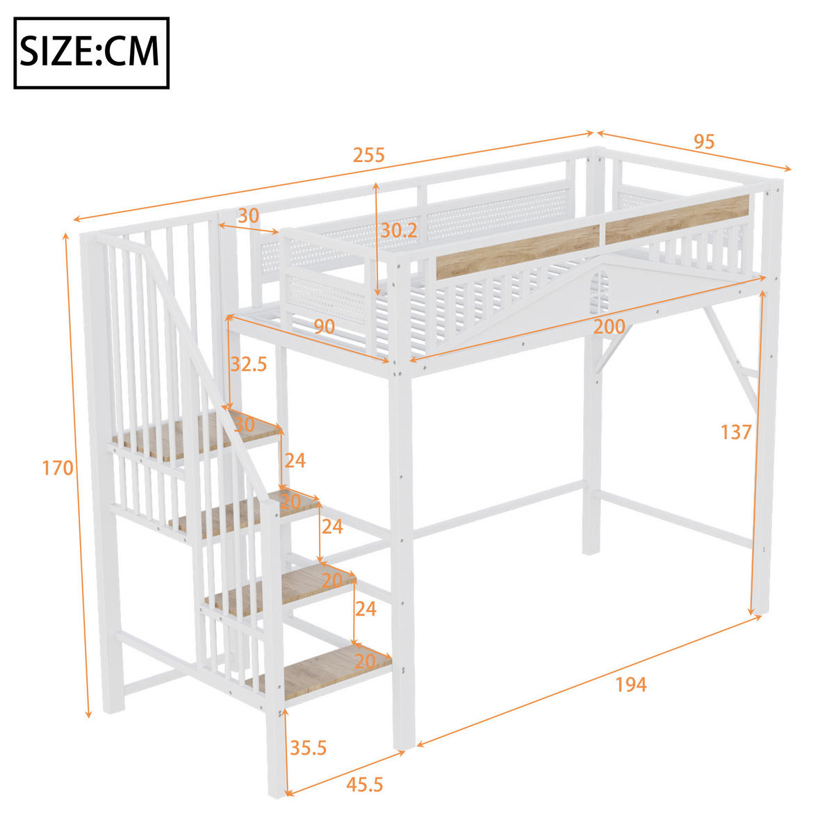 HOCHBETT 90/200 cm aus Metall mit Sicherheitsleiter Weiß - Weiß, Metall (90/200cm) - OKMYHOME