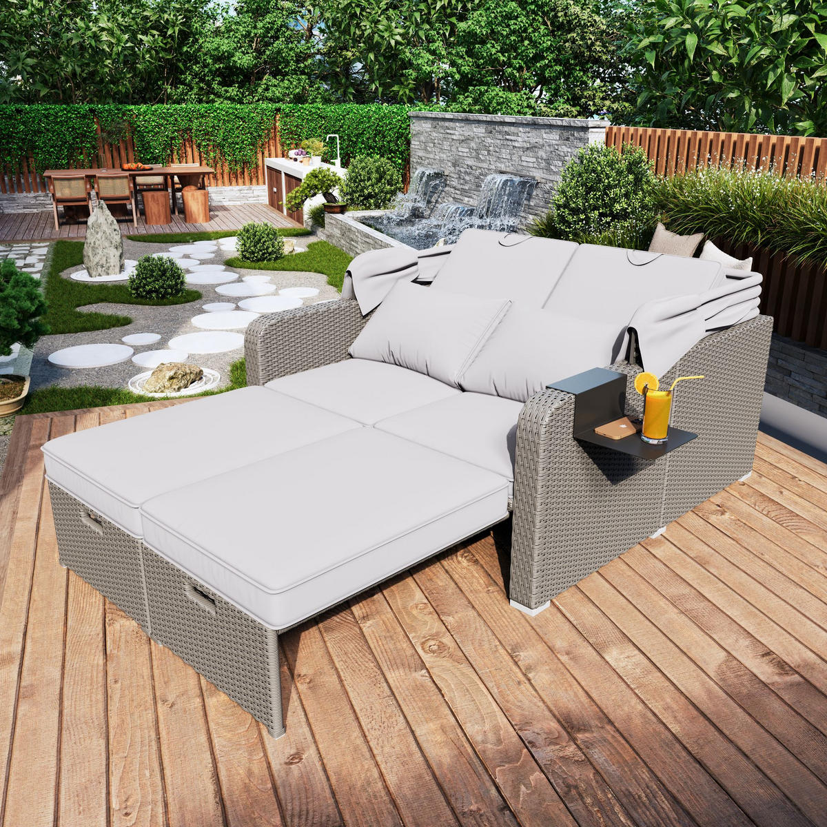 GARTENSOFA 2 Personen Khaki Mit Abnehmbarer Markise - Hellbraun, Kunststoff (72.5/37/83cm) - FLIEKS