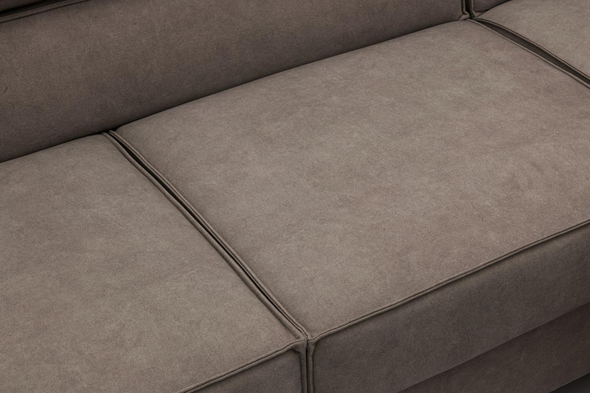 ECKSOFA PURE U Rechts mit Schlaffunktion 127x270 Velours Beige - Beige/Schwarz, Holz/Textil (204/340cm) - Muffo