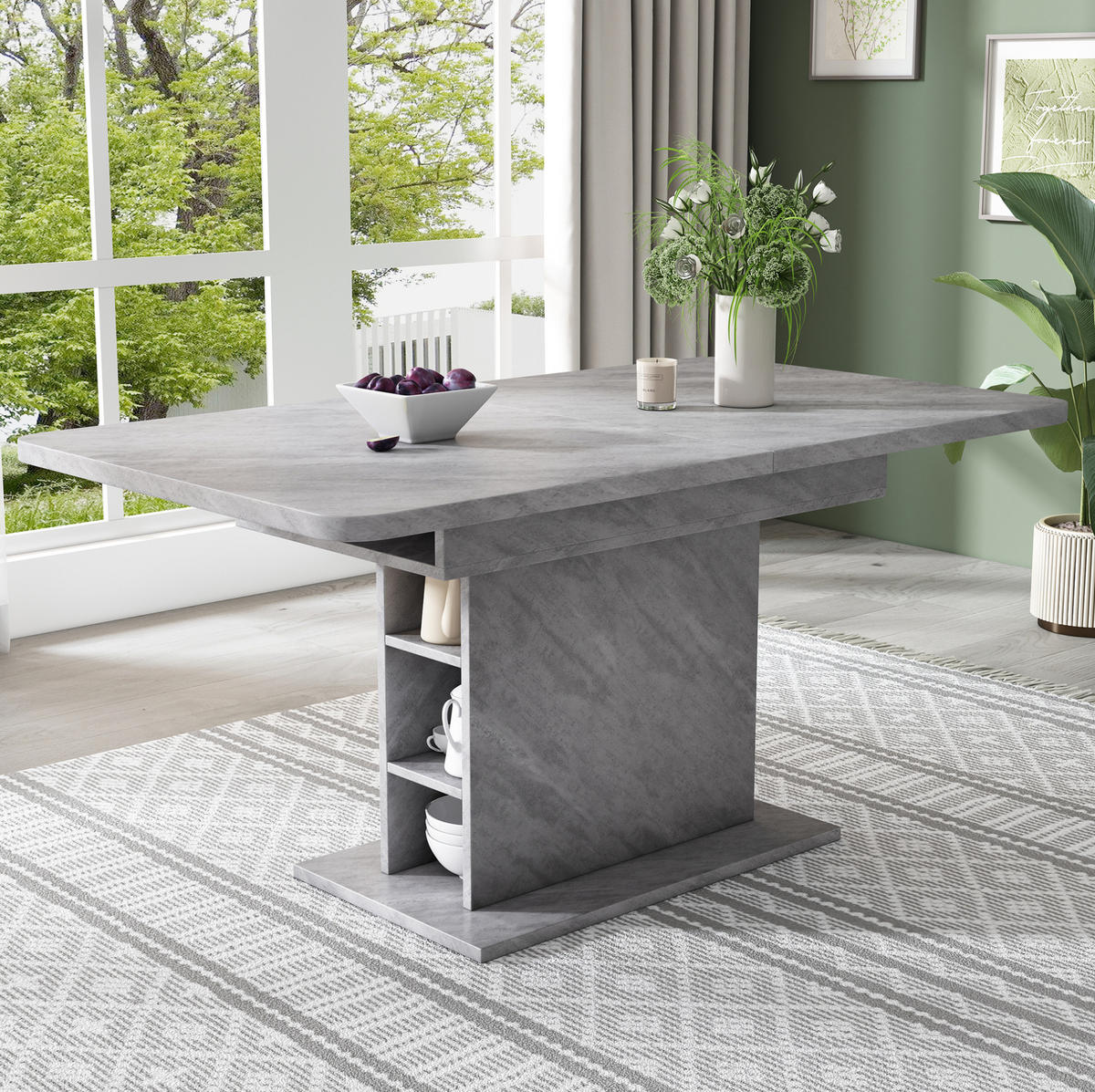 ESSTISCH ausziehbar in Grau mit Stauraum und Betonoptik,130/70/75 cm - Grau, Holzwerkstoff (130/70/75cm) - Flora Grace