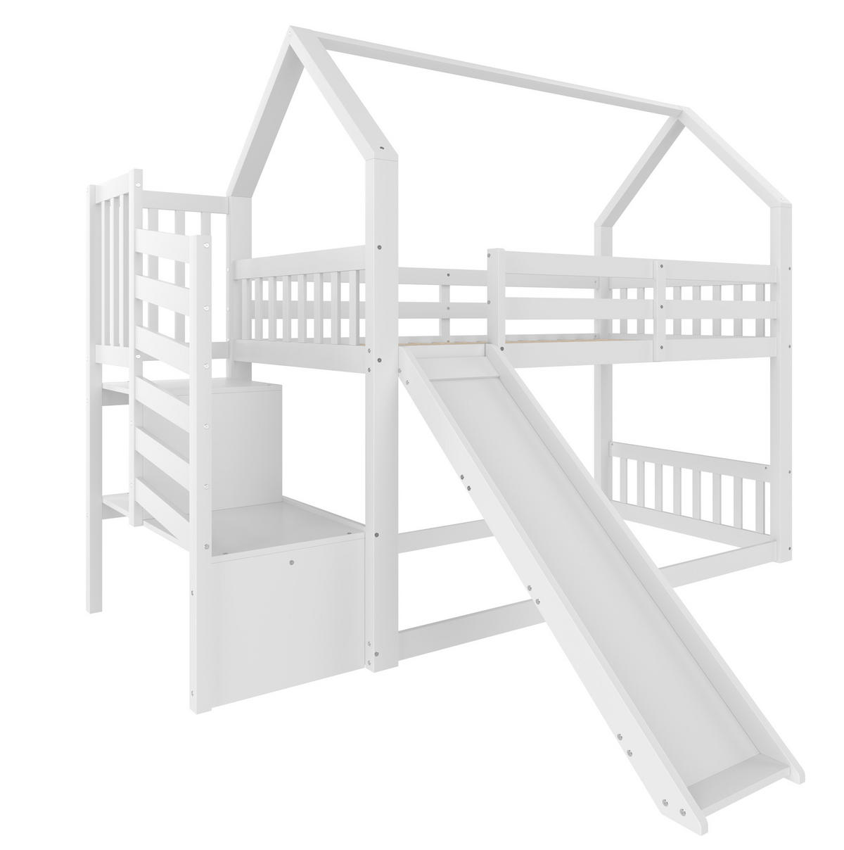 ETAGENBETT mit Stauraumtreppe und Rutsche 90x200 cm Kiefernholz Weiß - Weiß, Holzwerkstoff (90/200cm) - Beauniv