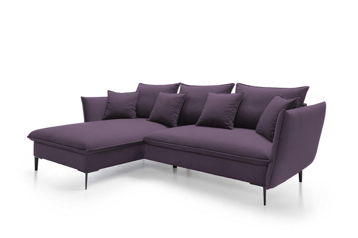 ECKSOFA GLOSS mit Schlaffunktion, Ottomane & goldenen Füßen – Samtsofa im GLOSSour-Stil mit Zierkissen, 258x167x91cm, Linke, HELL GRAU - Hellgrün, Holz/Textil (167/258cm) - DomoHome
