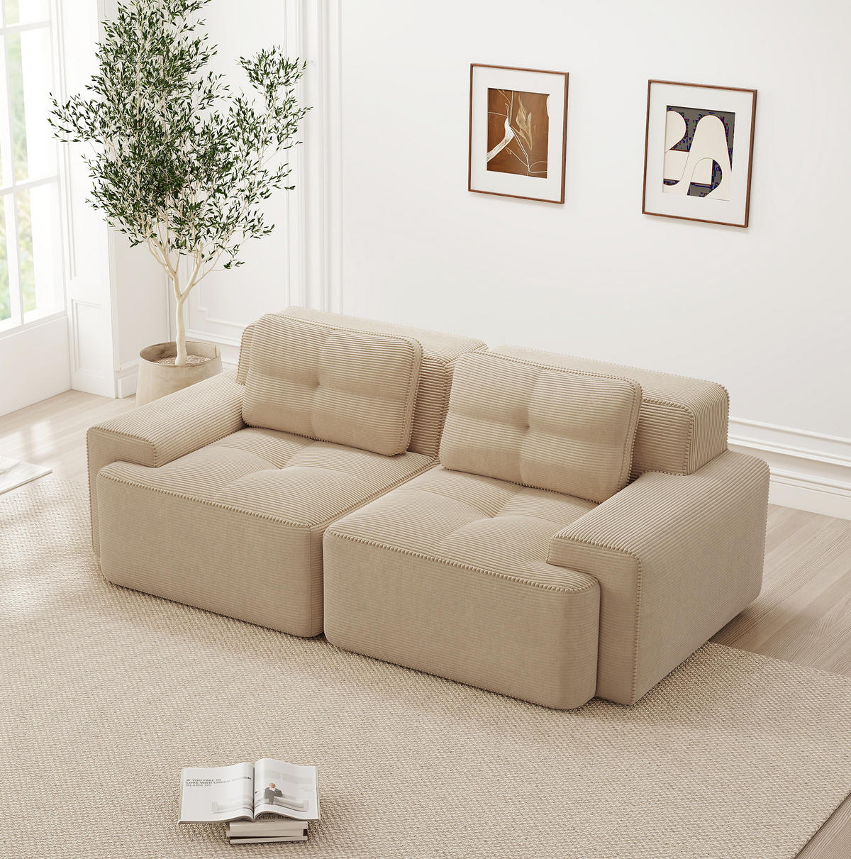SOFA modular Cord Beige 2-tlg. - Beige, Kunststoff (104/69/204cm) - Meubliv