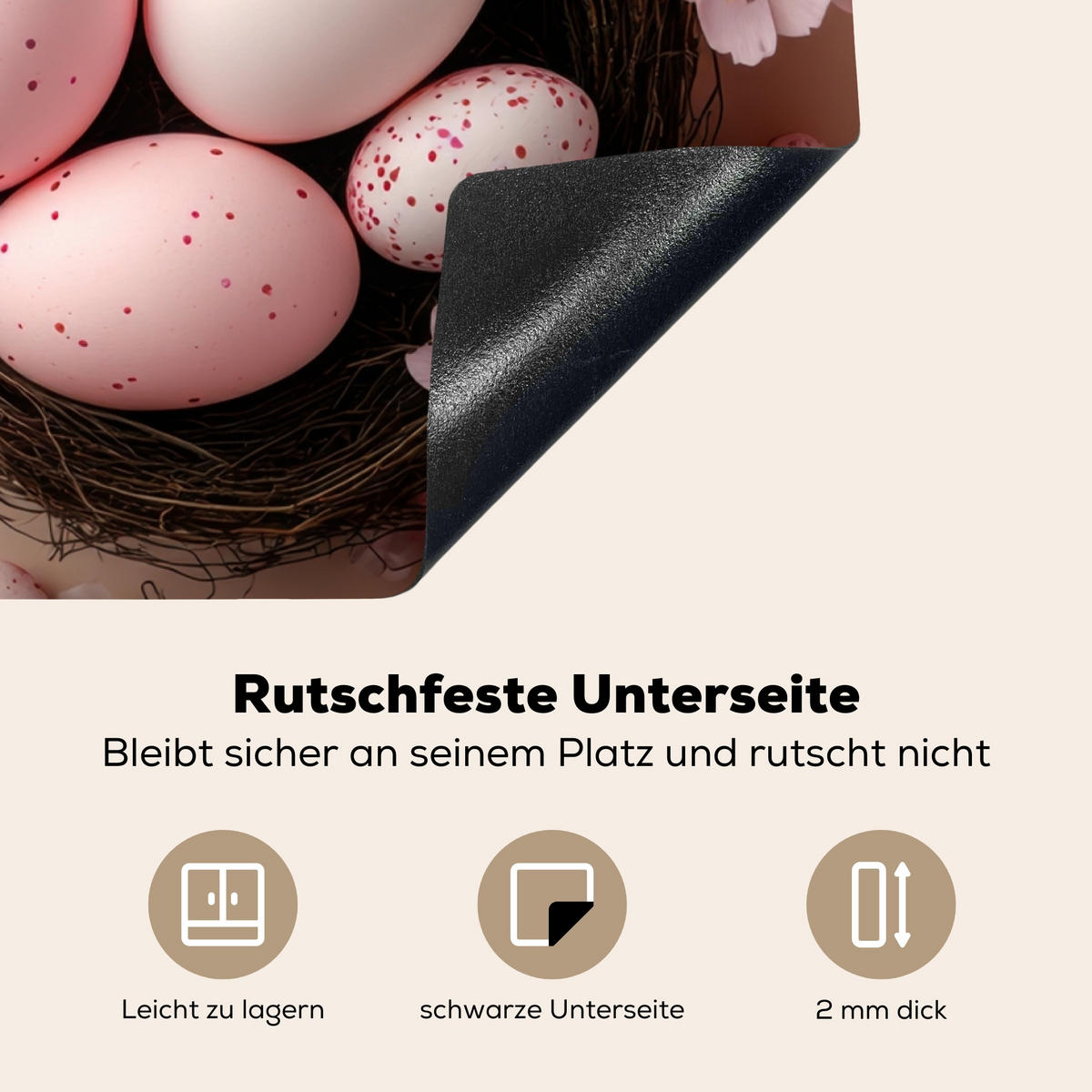 HERDABDECKPLATTE Rosa - Blüten - Eier Induktionsmatte 77x59 cm - Hellrosa, Kunststoff (77/59/0.2cm) - MuchoWow