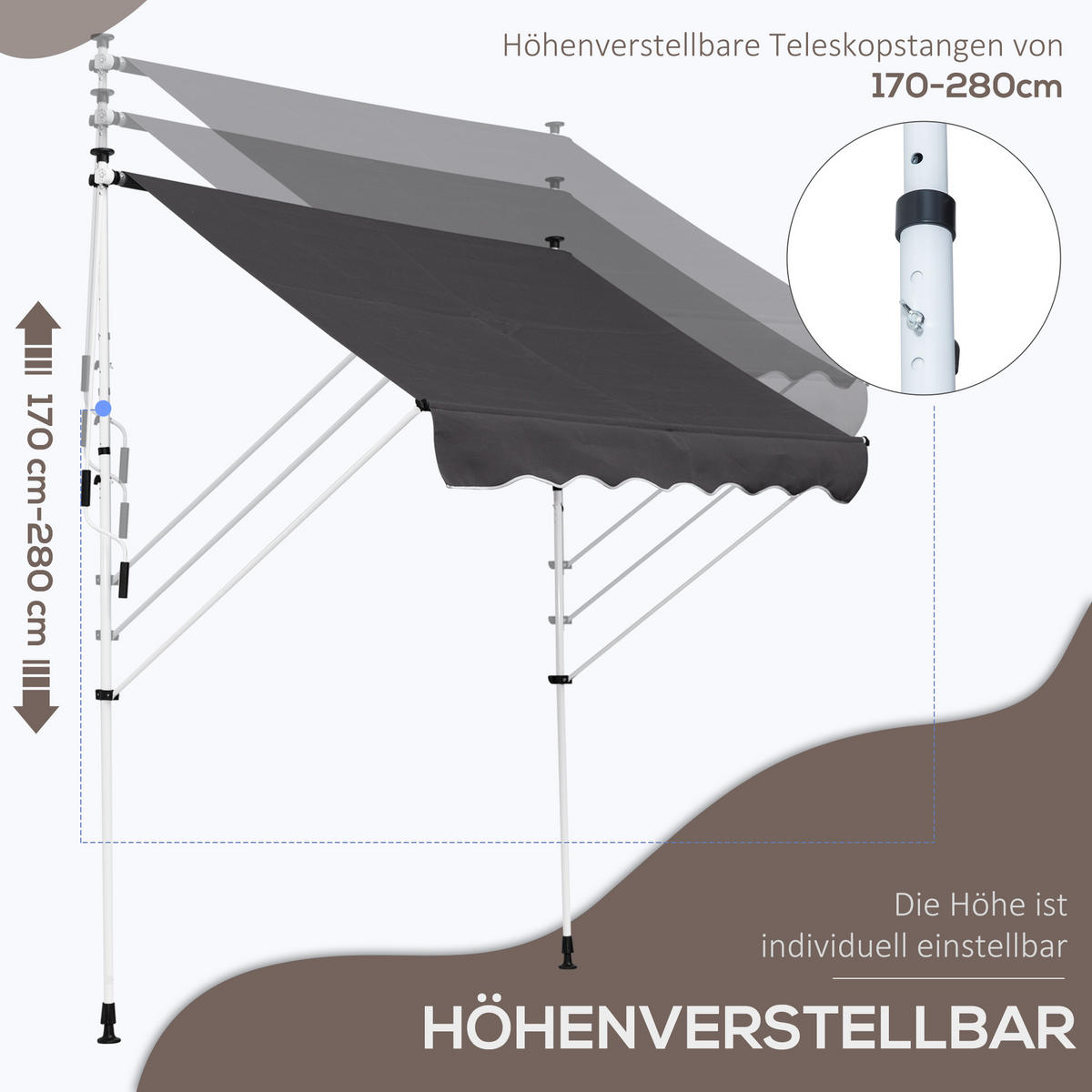 MARKISE, Cremeweiß, Aluminium, Stahl, Polyester - Grau, Metall (150/280/200cm) - Outsunny