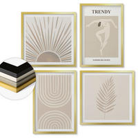 WANDBILDER 4er Set - 50x50 cm & 40x60 cm Goldrahmen - Abstrakte Poster im Boho-Stil in Pastellfarben - Goldfarben, Kunststoff (50/50cm) - ArtPrintCave