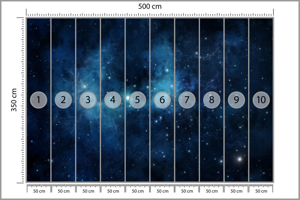 FOTOTAPETE für Wohnzimmer Sternenhimmel Nacht Galaxis 500x350 - Blau/Schwarz, Papier (500/350cm) - Muralo