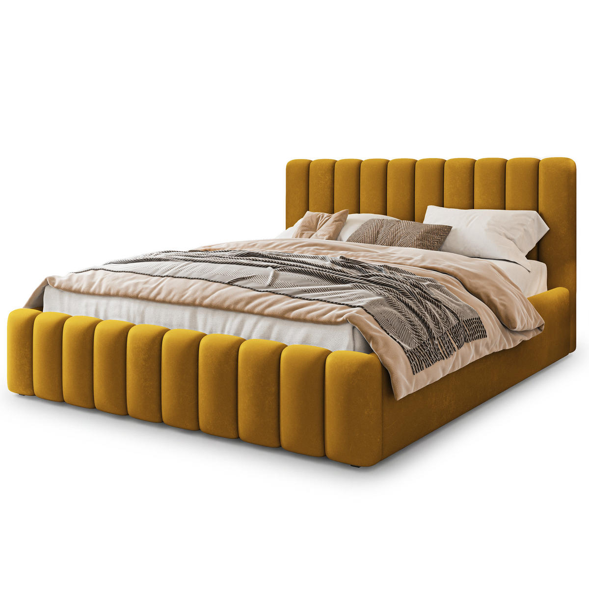 POLSTERBETT DINESE 200x200 cm mit Bettkästen - Gelb - Gelb, Holz (200/200cm) - MASSENO