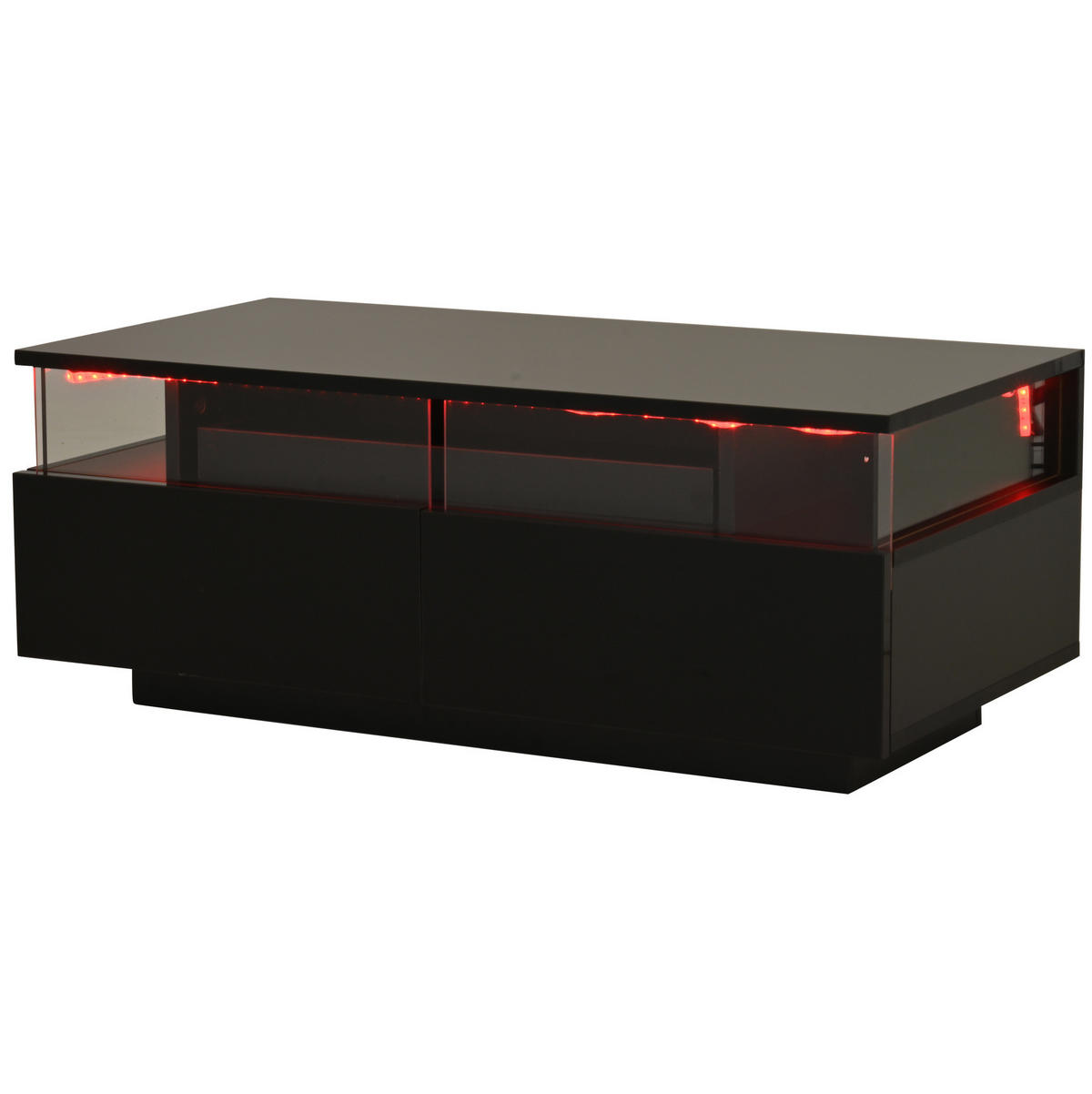 COUCHTISCH 90/45/35,5 cm in Schwarz mit LED-Beleuchtung und 2 Schubladen - Schwarz, Holzwerkstoff (90/45/35.5cm) - Flora Grace