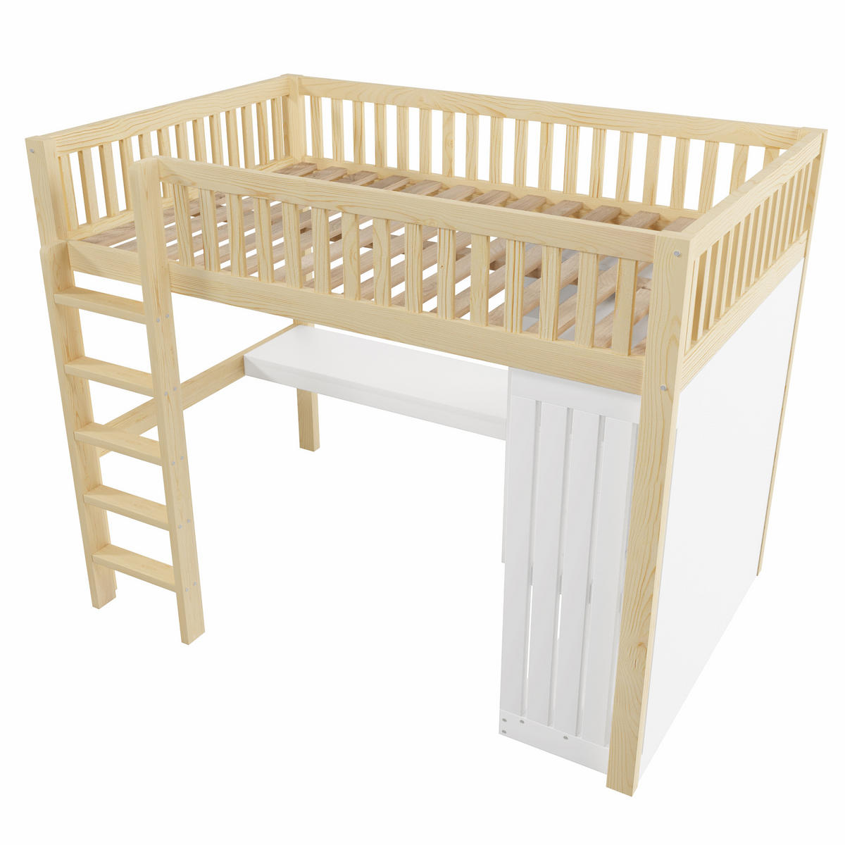 HOCHBETT 140/200 cm DE-04817, mit Schreibtisch, Kleiderschrank und 3 Schubladen in Natur - Naturfarben, Holz/Holzwerkstoff (140/200cm) - ComfortXL