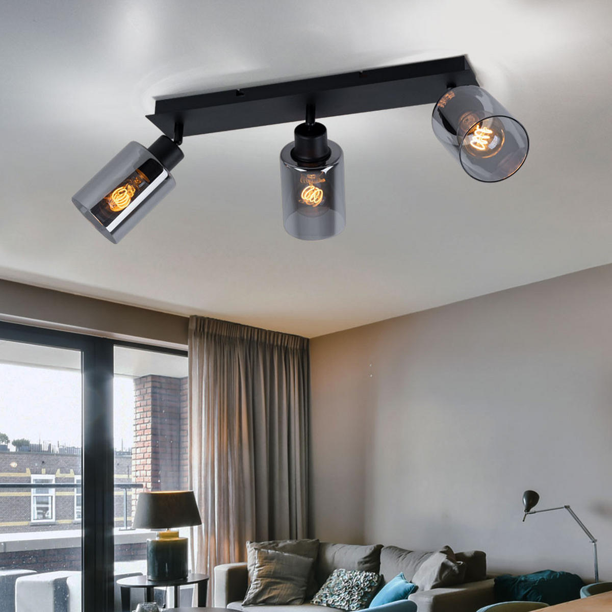 DECKENLEUCHTE HADERA Glas rauch Grau - Grau, Glas (47/9/21.5cm)