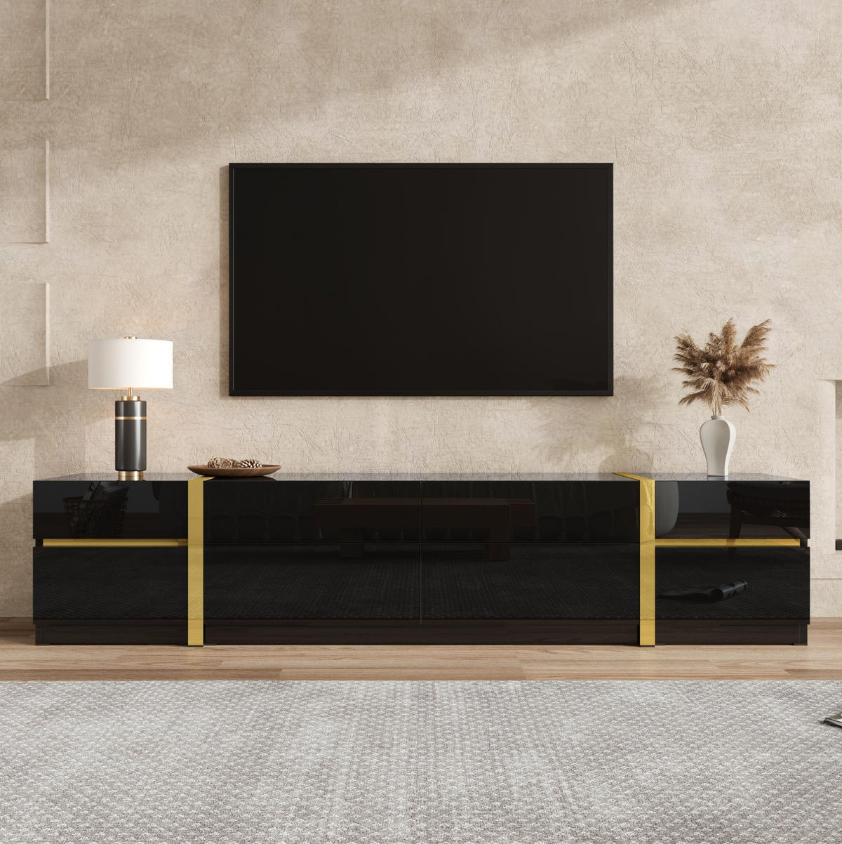 TV-SCHRANK 180/40/38 cm schwarz aus MDF mit 4 Schubladen - Schwarz, Holzwerkstoff (180/38/40cm) - OKWISH