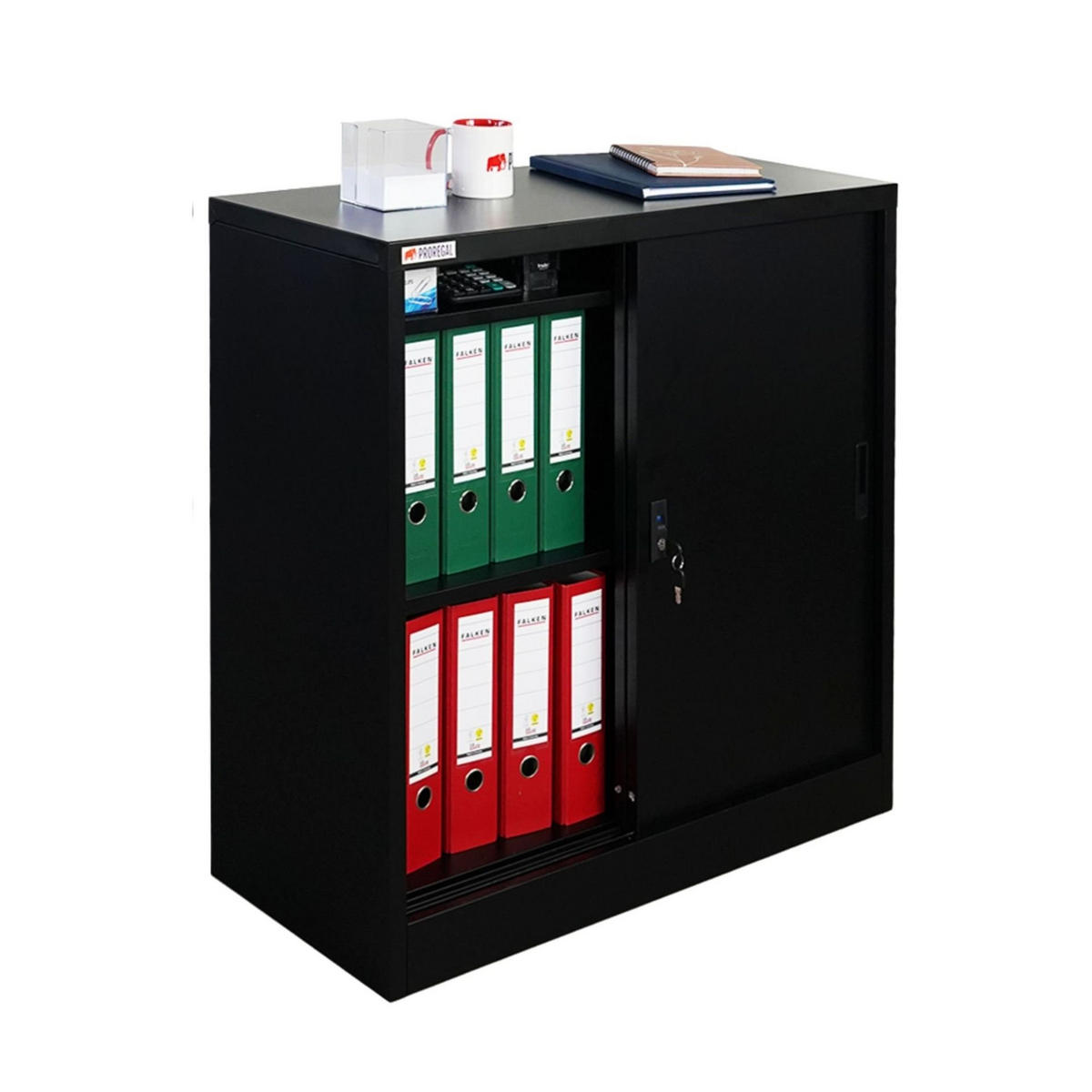 AKTENSCHRANK Elephant 2er-Set mit Schiebetüren 90x90x40cm Schwarz - Schwarz, Metall (180/90/40cm) - PROREGAL