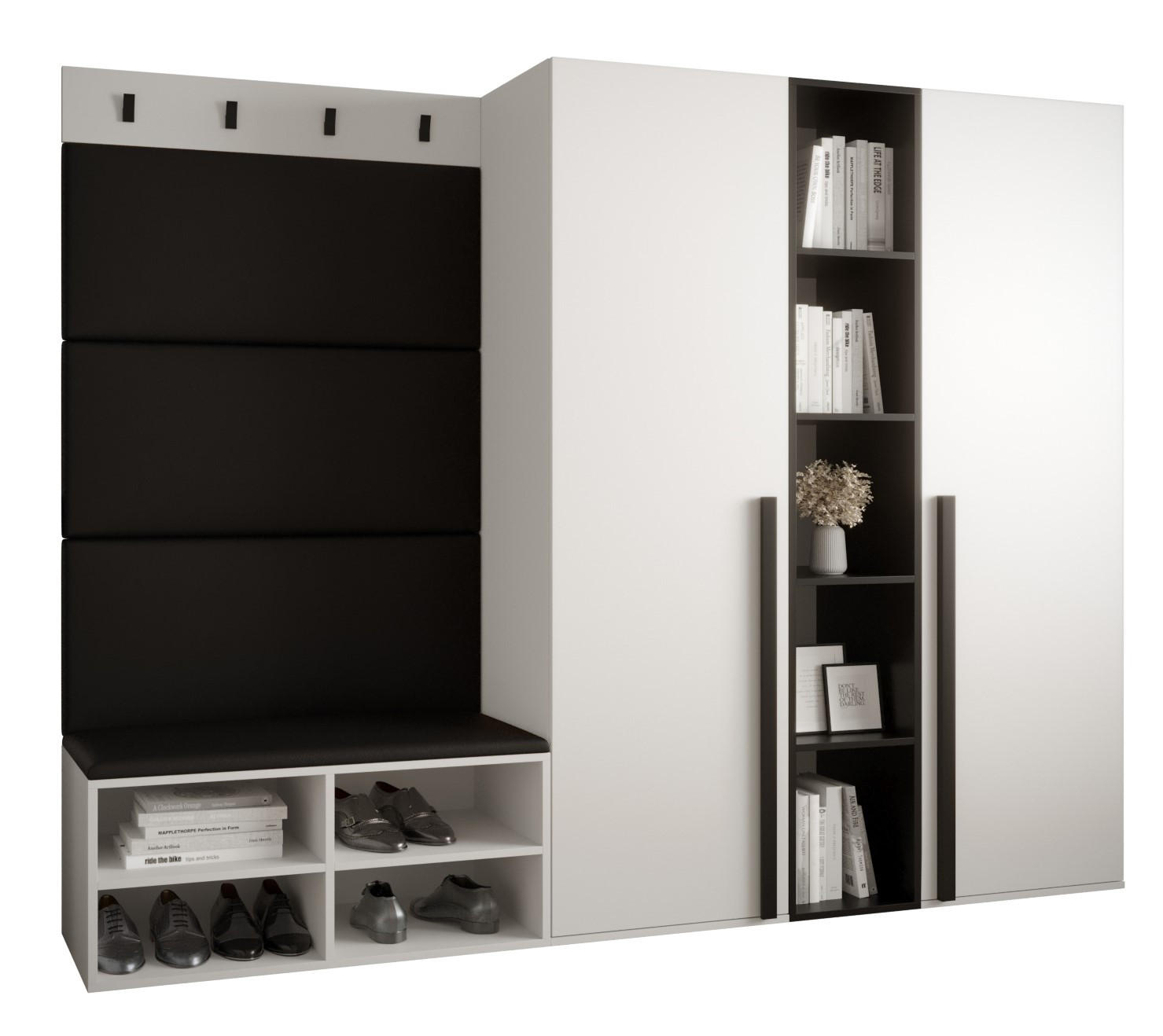 Möbel Kryspol Garderoben-Set Weiß, Schwarz 214x184x42 cm