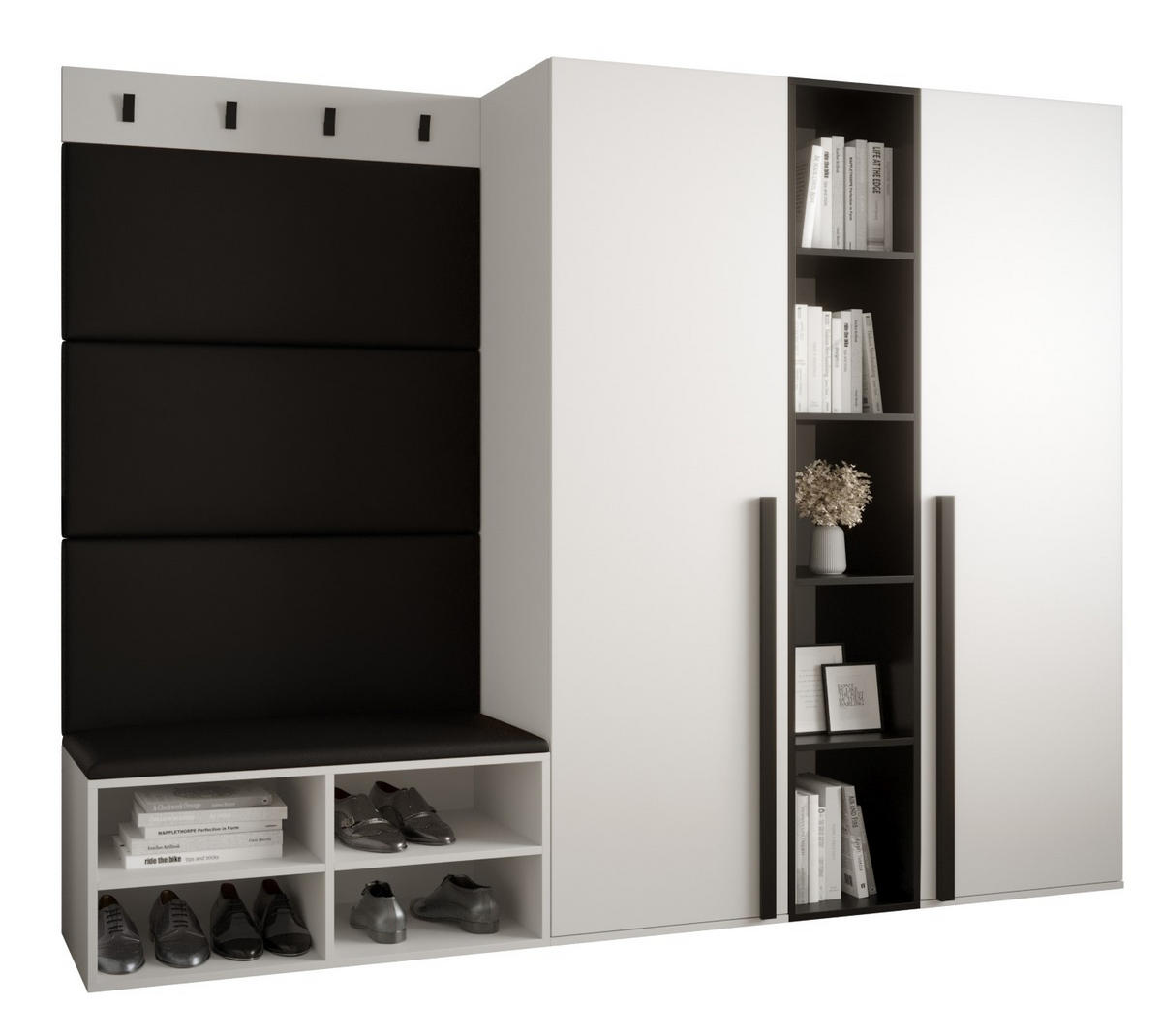 GARDEROBEN-SET 214/184/42 - Schwarz/Weiß, Holz/Kunststoff (214/184/42cm) - MÖBEL KRYSPOL