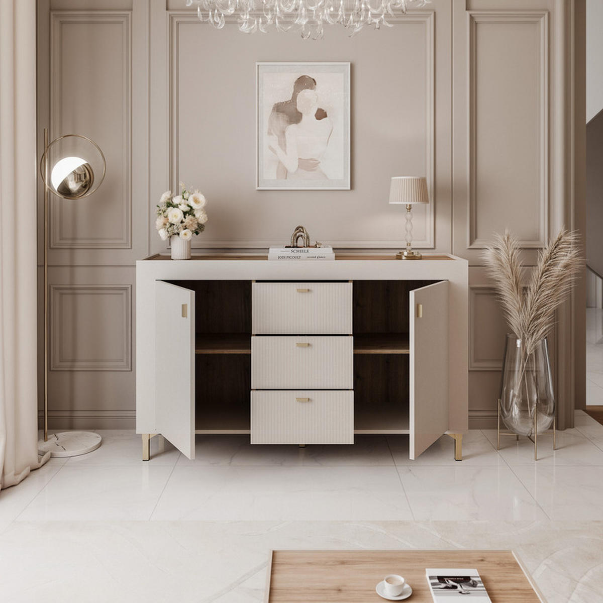 KOMMODE AVENA 137/40/84 cm, 3 Schublade(n), Kaschmir / Eiche - Kaschmir, Holzwerkstoff/Kunststoff (137/84/40cm) - Idohome