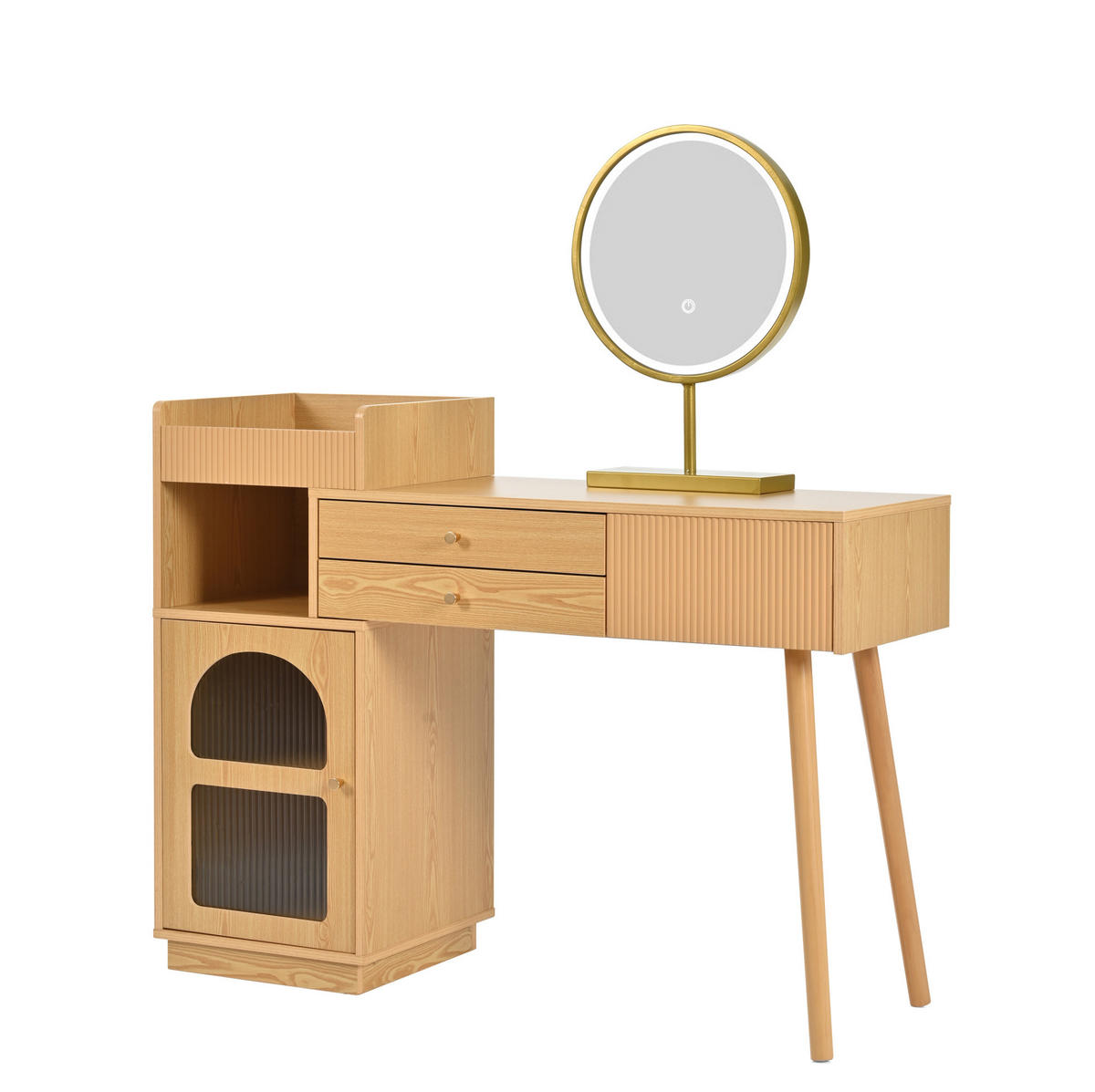 SCHMINKTISCH-SET 120/90/40 cm Natur mit LED-Spiegel 3-farbige Beleuchtung - Naturfarben, Holzwerkstoff (120/40/90cm) - OKWISH