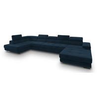 WOHNLANDSCHAFT TORIVA L-S Blau Velours-Stoff mit Schlaffunktion - Blau, Holz (418/90/202cm) - MASSENO