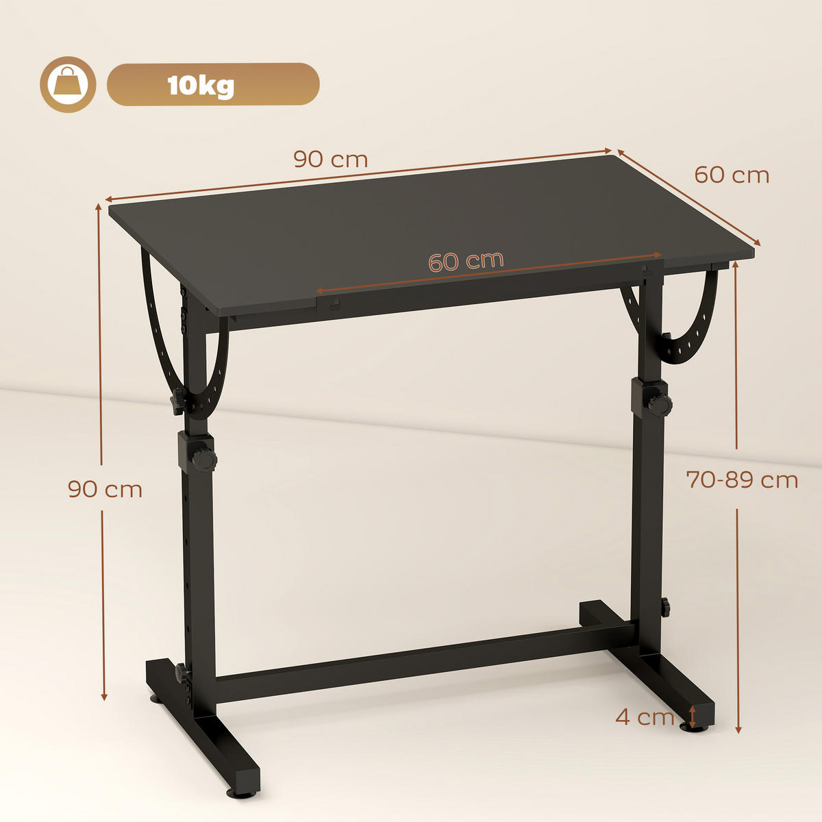 ZEICHENTISCH Spanplatte Stahl Schwarz - Schwarz, Holzwerkstoff/Metall (90/60/90cm) - HOMCOM