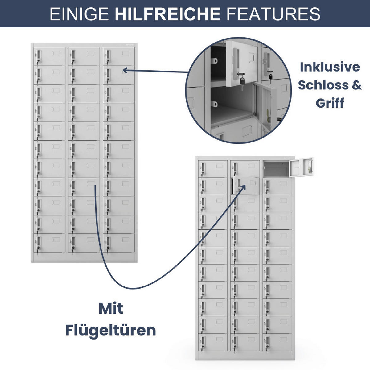 SCHLIESSFACHSCHRANK Spind PORTO 33 Fächer185x90x45cm Grau - Grau, Metall (90/185/45cm) - DELUKE