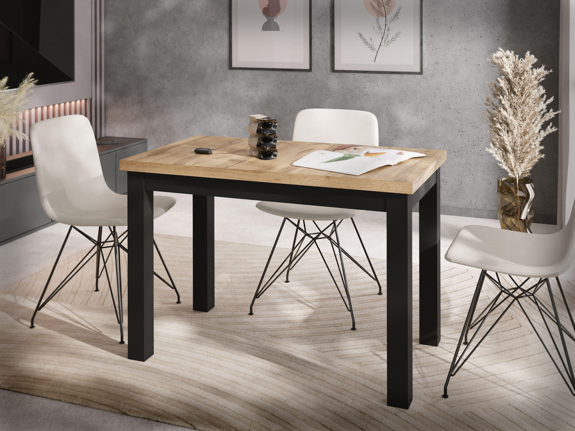 ESSTISCH Arden rechteckig, Wotan Eiche 100/60/73 cm - Eiche Wotan/Schwarz, Holz/Holzwerkstoff (100/60/73cm) - WFL GROUP