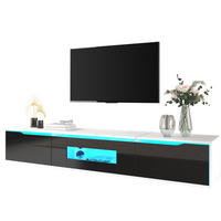 LOWBOARD 180/35/30 cm Weiß/Schwarz aus Spanplatte mit LED-Beleuchtung - Schwarz, Holzwerkstoff (35/30/180cm) - OKMYHOME