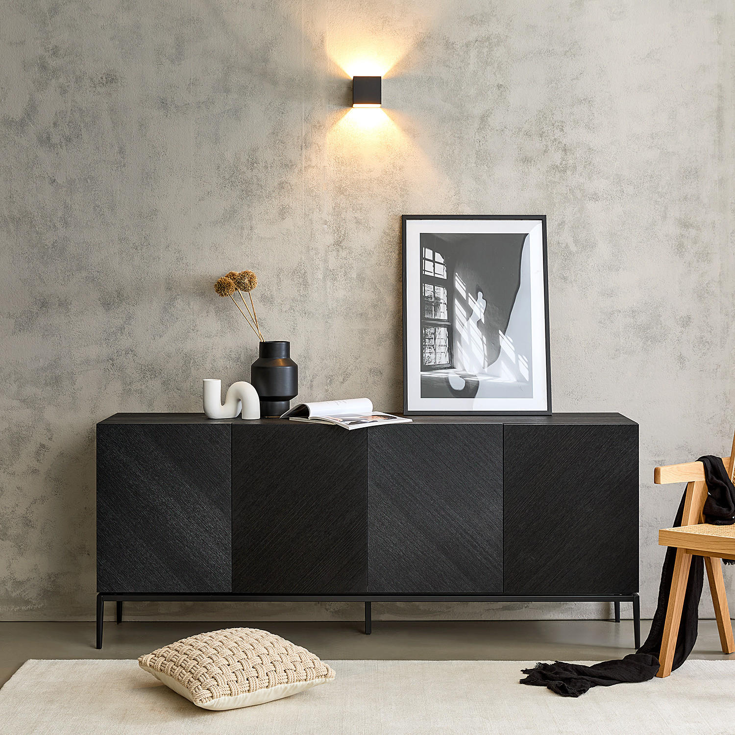 SIDEBOARD - 180 cm - Schwarz, Holzwerkstoff (180/75/40cm) - home24