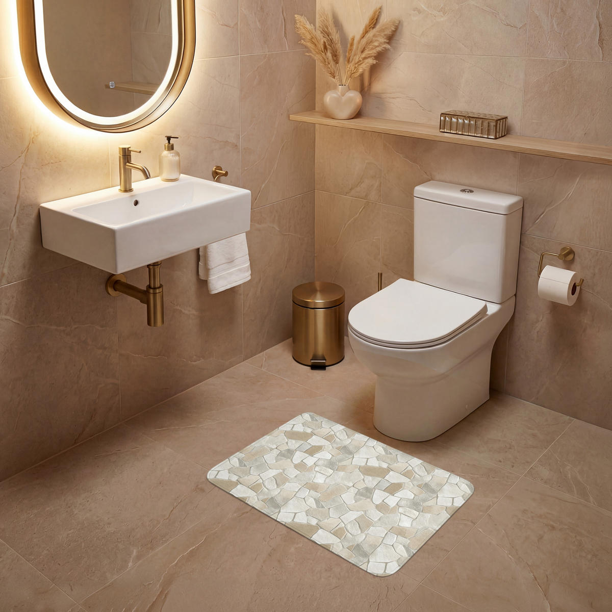 WC PŘEDLOŽKA Mozaika - kameny - béžová 60x40 cm - béžová, textil/plast (60/1cm) - OnlyWow