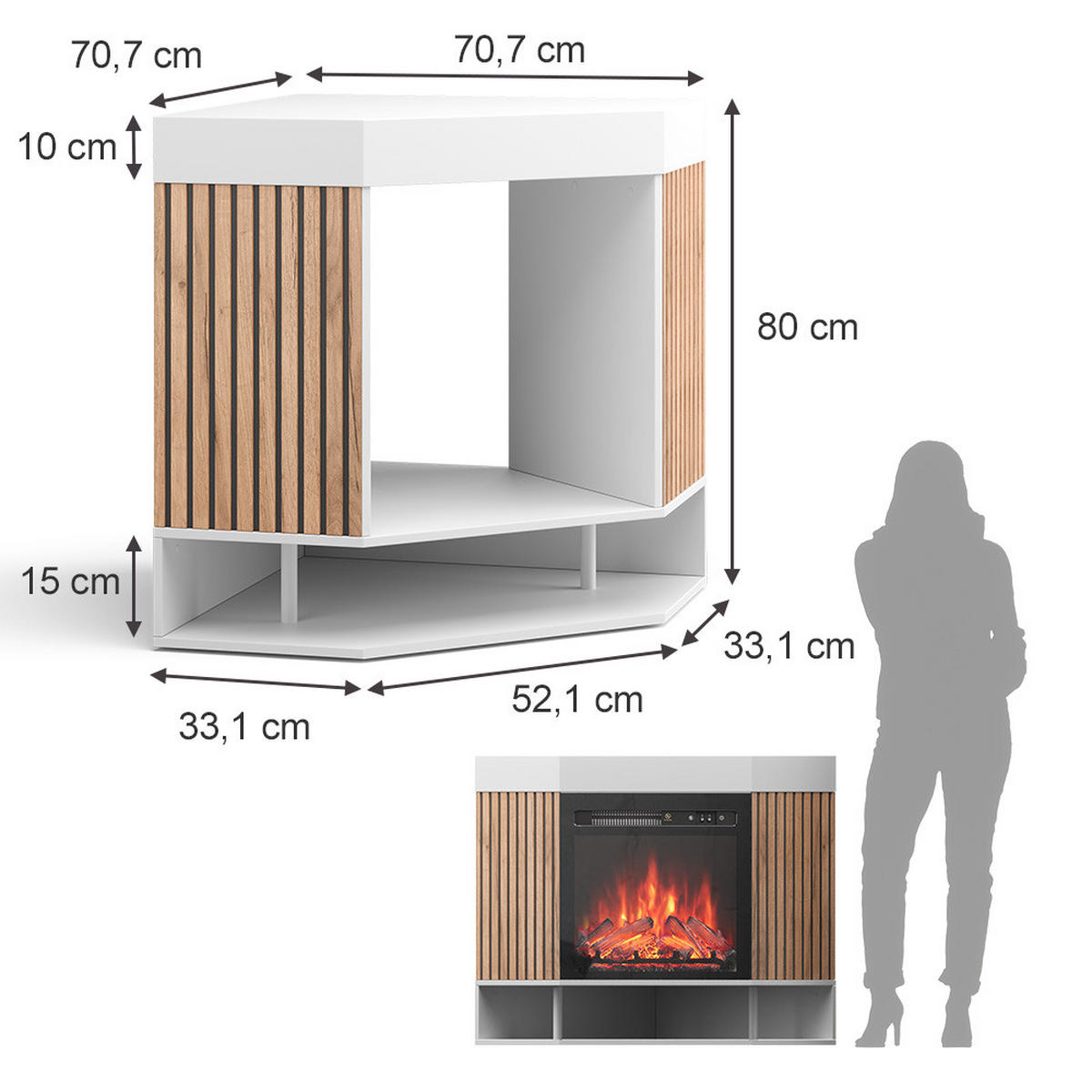 ELEKTROKAMIN Lynea Weiß 100 cm mit realistischem Flammeneffekt und Heizung 1800W - Weiß, Holzwerkstoff (100/80/73cm) - Vicco