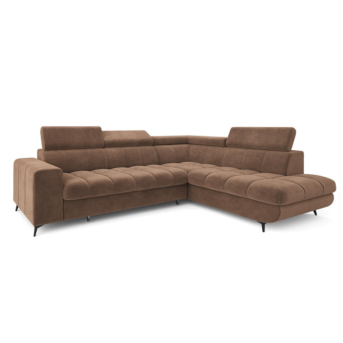 ECKSOFA MORIVA R-S Beige Velours-Stoff mit Schlaffunktion - Beige, Holz (253/190cm) - MASSENO